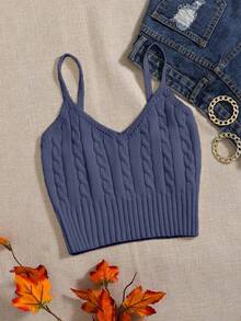 Franclia 女式休闲扭纹针织吊带背心 - 霧霾藍 - 查看 7