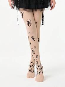 ROMWE Grunge Punk 1 Pair Gothic Style Centipede Pattern Beige Pantyhose - Beige - View 2
