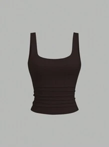 Sweetra 女式休闲褶皱圆领背心，夏季 - 彩色 - 查看 3