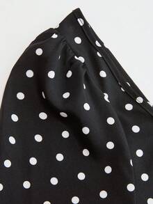 SHEIN Clasi 大码女式优雅通勤浪漫日常派对方领 3/4 袖波点腰中长连衣裙 - 黑色 - 查看 6