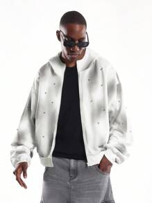 Áo khoác có mũ kéo khóa toàn thân SUMWON đính ngọc trai, thích hợp cho các buổi tiệc tối thường ngày, dịp đặc biệt, kỳ nghỉ mùa đông, thời trang áo nỉ đính ngọc trai trơn. - trắng - Xem 5