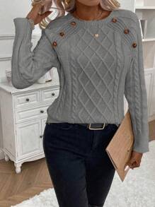 EMERY ROSE Women's Casual Solid Color Raglan Sleeve Sweater, Autumn/Winter Fall Cloth For Women - Grey - View 4