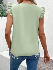 EMERY ROSE Women's V-Neck Sequin Ruffle Armhole Loose Blouse, Summer - Mint Green - View 2