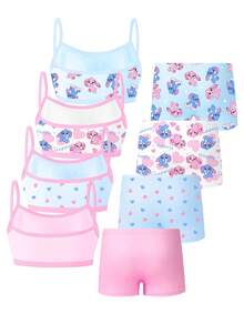 4pcs/Set Girls Cute Rabbit & Heart Print Camisole Top And Briefs Underwear Set, Soft Fabric, Suitable For Valentine's Day, Easter Fall Winter