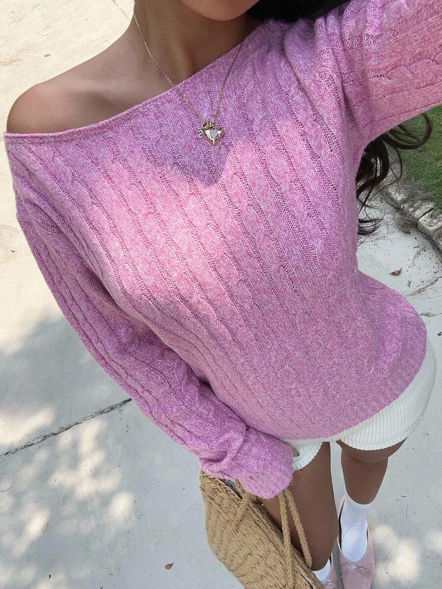 Sunnyshic Women's Casual Asymmetric Collar Solid Color Sweater Fall Winter Cloth For Women - Pink - View 1