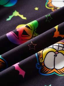 GARFIELD | SHEIN Stickad pyjamasset med rund halsringning och långärmad topp och byxor för ung pojke, tecknad pumpa, för Halloweenfest - Svart - Visa 6