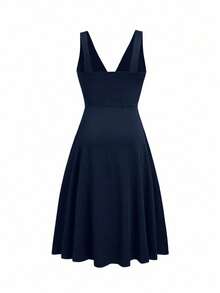 EMERY ROSE Große Größen Schwarz V-Ausschnitt Taille Plissee Strickkleid