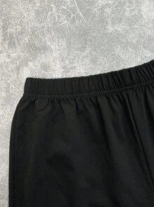 SHEIN Leap Crew 2件套青少年男孩夏季休闲插肩袖圆领字母印花T恤和短裤睡衣套装