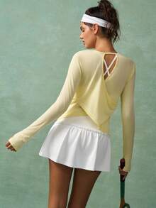 VARSIVA 圆领长袖重叠露背女式运动T恤和背心 - 黃色 - 查看 4