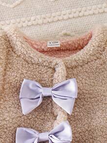 SHEIN Toddler Girls' Cute Khaki Sherpa Sleeveless Jacket With Bow Decor, Comfortable For Autumn/Winter - Khaki - View 7