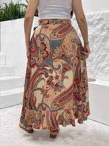 DAZY Printed Waist Belt Asymmetric Ruffle Hem Skirt - Multicolor - View 2