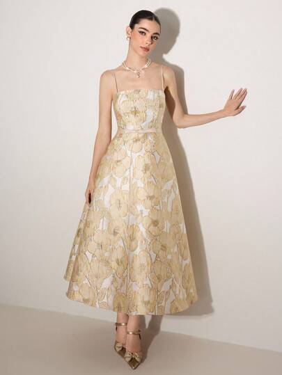 Poshira Vestido formal sin mangas con estampado floral (muy adornado)