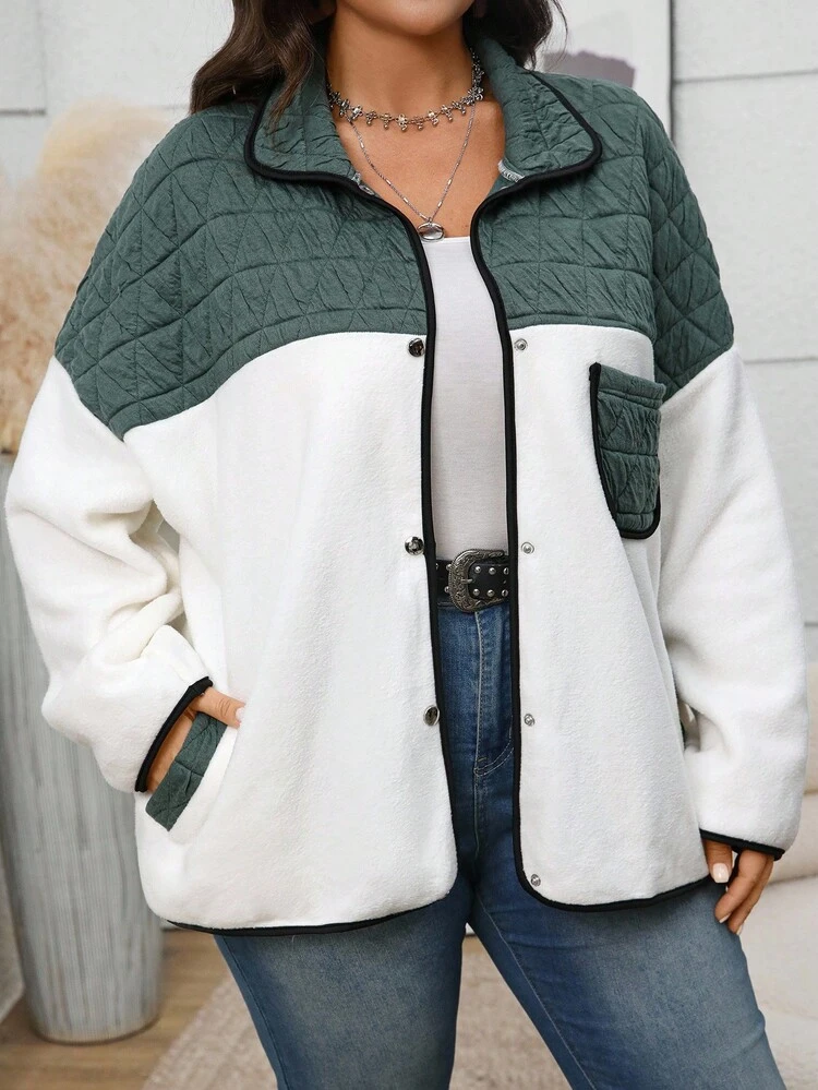 Veste décontractée en patchwork moelleux et épaisse avec poches pour femmes grandes tailles, automne/hiver, sortie, nouvelle collection 2025, veste d'automne/hiver pour femmes