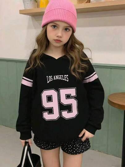 少女日系卫衣，休闲美式95数字印花卫衣，百搭保暖内衬，适合秋冬季节穿着