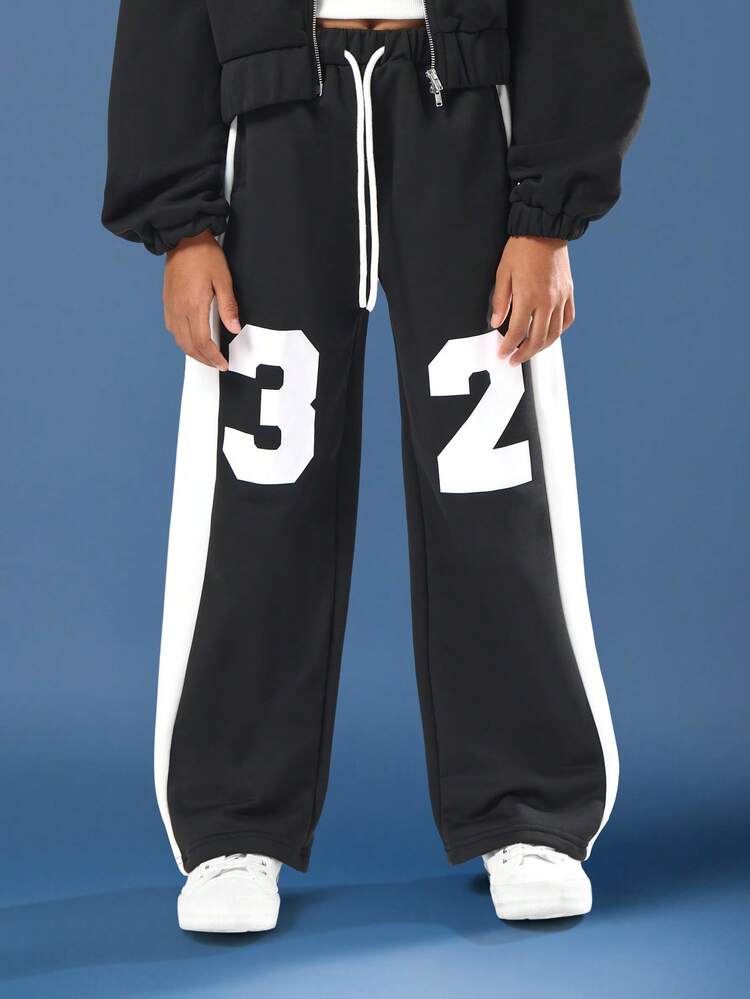 Trainingshose mit weitem Bein und Zahlengrafiken