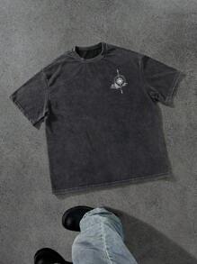 Manfinity EMRG 男士休闲水洗雪山印花T恤，2000年代风格