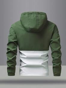 Manfinity Homme 2025男士秋冬户外夹克，新款男士秋季外套，秋冬夹克，男士秋冬户外保暖外套服装，宽松男士双色字母图形抽绳连帽夹克绿色拉链帽衫男士风衣外套 - 彩色 - 查看 2