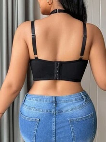 SHEIN Plus Size Lace Patchwork Wireless Bra - Black - View 5
