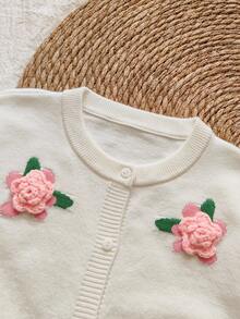 SHEIN 女童手工花卉针织夹克 - 米色 - 查看 7