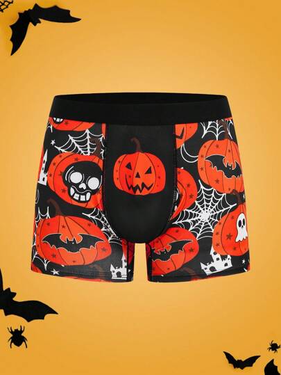 Notgurli Halloween 3D Digital Print Bat, Head, Pumpkin Head, Ghost Comfortable Boxer Briefs