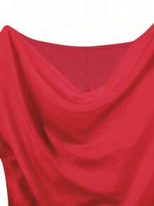 SHEIN Clasi Áo cánh nhún bèo màu trơn thanh lịch cỡ lớn, mùa hè - Đỏ - Xem 5