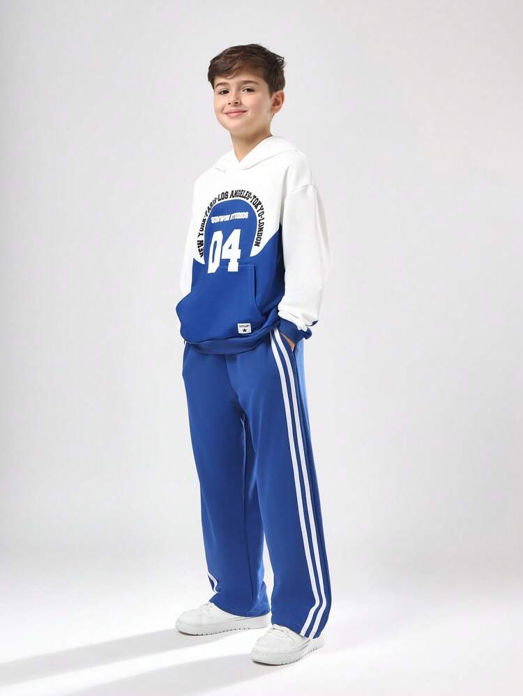 Color Block Hooded Sweatshirt With Wide Leg Joggers