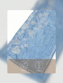 Ellevyn Women's Faux Denim Print Knit Elastic Waist Metallic Zipper Embroidered High Waist Elegant Casual Pants, Spring/Summer - Blue - View 7