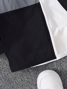 SHEIN 年轻男孩休闲柔软舒适拼接反光简约轻便夹克，适合春秋季度假、假期、旅行、放松、日光浴、夏季 - 彩色 - 查看 5