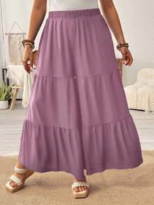 EMERY ROSE Quần ống rộng cạp chun màu trơn cỡ lớn cho nữ - Bụi tím - Xem 4