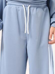 SUMWON 两件套运动服连帽衫慢跑套装，现代Logo设计，休闲街头风，舒适秋冬系列 - 藍色 - 查看 8