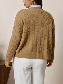 Comfylo 大尺碼女款秋冬黑色半高領修身T恤，刷毛內裡外出穿搭工作襯衫，女款秋冬服飾，萬聖節造型，老錢風女款冬季T恤 - 棕色 - 查看 9