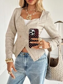 Siren Gaze Blazer de manga larga minimalista y de unicolor para mujer, de uso casual en otoño/invierno - Albaricoque - Ver 1
