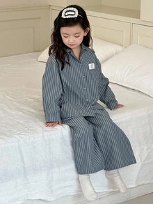 DAZY 2 件套年轻女孩休闲长袖上衣和裤子套装，家居服秋冬 - 藍色 - 查看 5