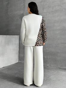EURMUSE Leopard Detailed White Sweatpants And Sweatshirt - White - View 2