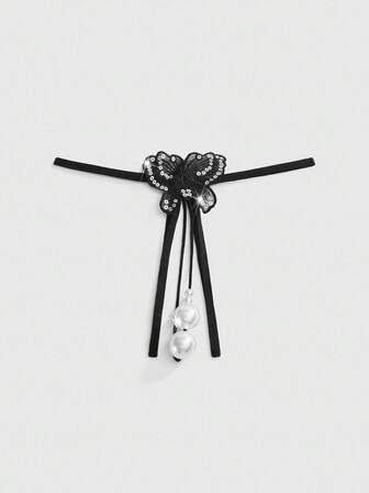 J-Fashion 1 pièce Culotte sexy style Harajuku Y2K avec décoration de papillon et perle pour femmes