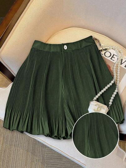 Franclia Plus Size Summer Casual Plain Color Pleated Shorts Women Plus Clothing Shorts Women Short Set Skirts For Women Summer Skirts With Shorts Women Clothing Summer Outfits