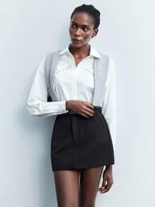 Maija Spódnica damska w jednolitym kolorze z kieszenią i zamkiem błyskawicznym, elegancka spódnica biurowa, spódnica z paskiem, czarne spódnice mini, damskie spódnice, ubrania z krótkim rękawem, spódnica damska