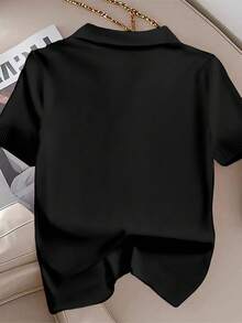 Airaco Cárdigan de punto con cuello polo y bordado, camiseta de manga corta para mujer