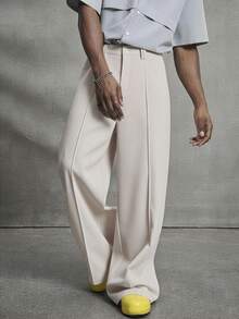 PAVTROS 男士休闲宽松阔腿裤，斜口袋，秋季 - 杏色 - 查看 4