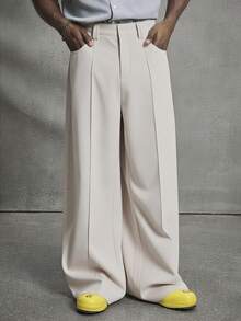 PAVTROS 男士休闲宽松阔腿裤，斜口袋，秋季 - 杏色 - 查看 5