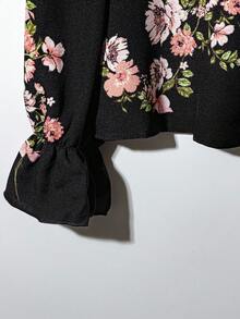 Editum 1 件女士优雅花卉印花荷叶边领长袖衬衫 - 彩色 - 查看 7