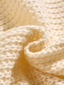 SHEIN 男童杏色休闲舒适百搭斜襟纽扣圆领毛衣，秋冬 - 杏色 - 查看 3