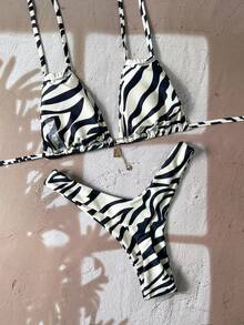 Swim Vcay 女士随机印花露背金属装饰性感比基尼套装，夏季 - 彩色 - 查看 2