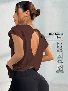 Core Rhythm 宽松女式瑜伽外套跑步健身运动T恤背心 - 咖啡棕 - 查看 2