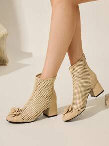 CUCCOO CHICEST Round Toe Block Heel Floral Patchwork Ankle Boots & Short Boots For Women - Apricot - View 6