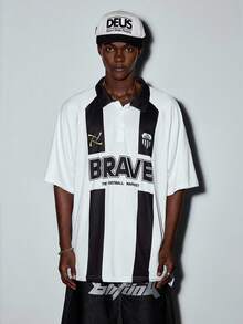 Modcrash Herren Poloshirt, Streetwear Lässig Buchstaben Streifen Farbblock, Lockerer Schnitt, Frühling Sommer, Unisex - Weiss - Übersicht 4