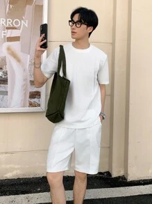 SHEIN Mirajuku 青少年/年轻男士舒适华夫格纹理面料宽松休闲 T 恤套装，适合日常休闲穿着