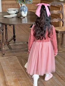 DAZY 女孩少女秋冬新款中式网纱薄纱连衣裙，提花天鹅绒，蝴蝶纽扣，立领设计，适合日常穿着，简约时尚