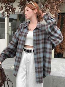 DAZY Women's Spring & Fall Long Sleeve Plaid Shirt,Long Sleeve Tops,Back To School Clothes,Flannels Women