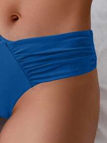 SHEIN Swim Women's Solid Color Ruched Sexy V-Shaped Bikini Bottom For Summer Beach Vacation